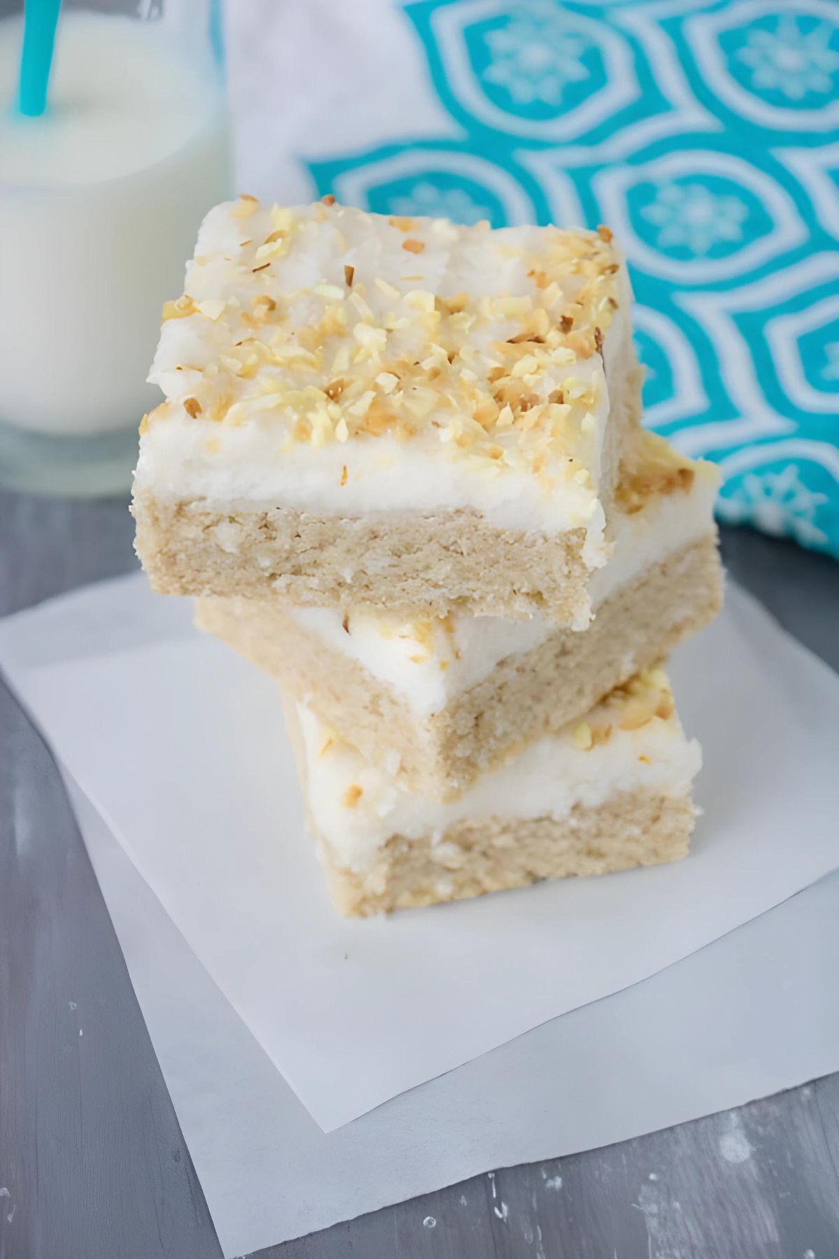 coconut sugar cookie squares stacked