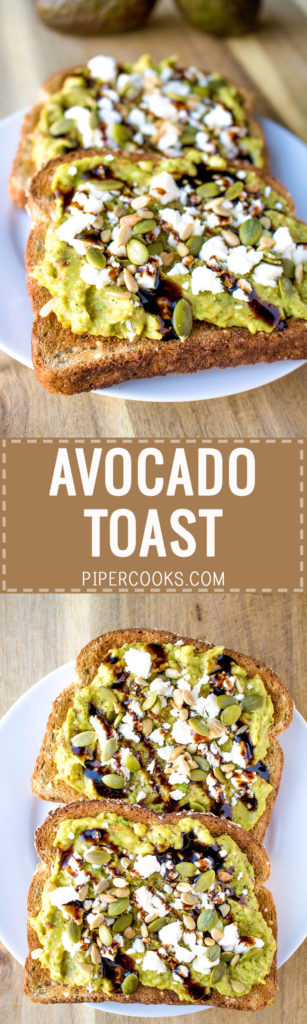 Avocado Toast - Filling avocado toast recipe with chili paste, feta cheese, pumpkin seeds, sunflower seeds and balsamic glaze.