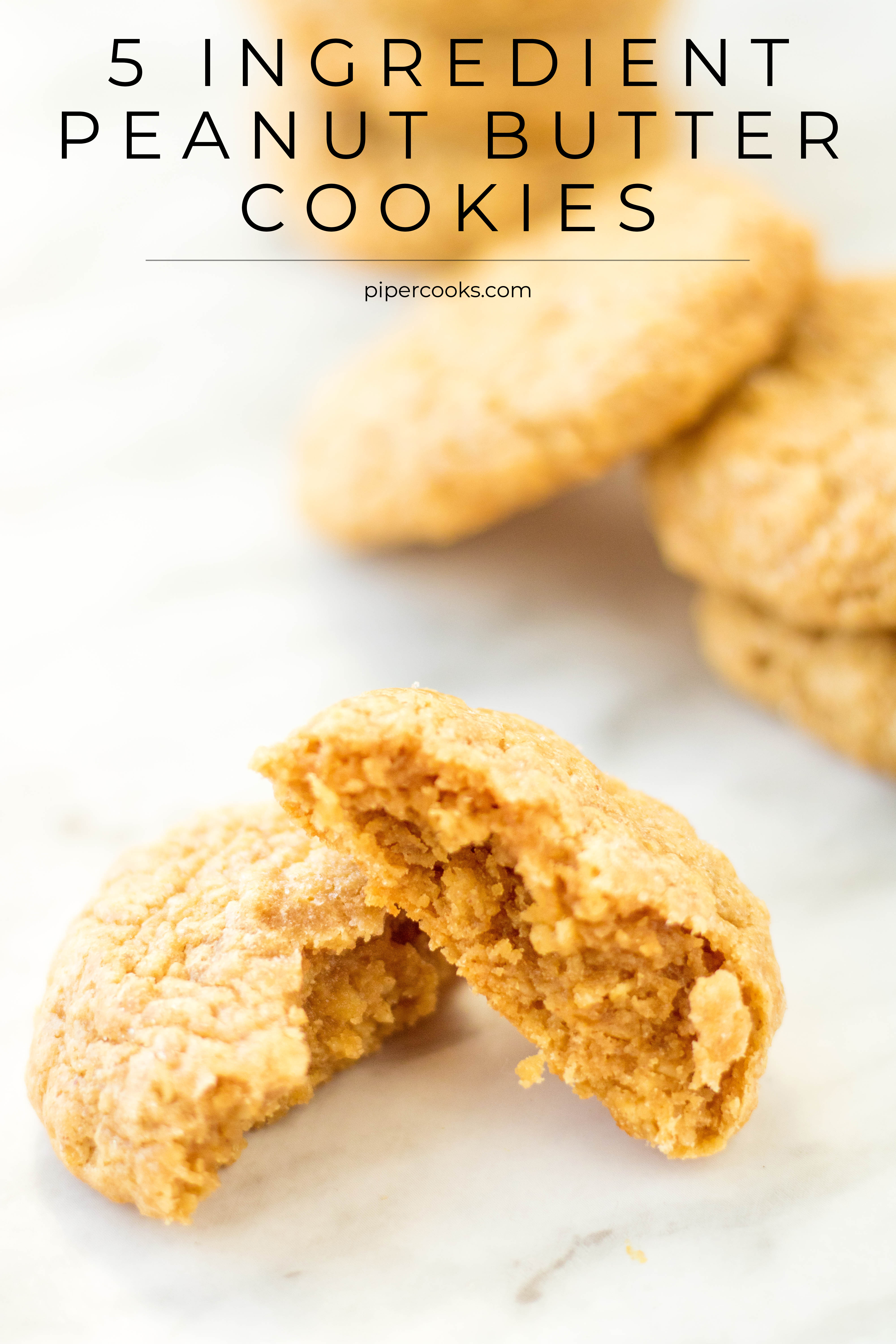 Stacks of 5 Ingredient Peanut Butter Cookies on marble background