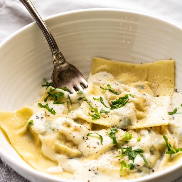 Sweet Potato + Kale Ravioli with Lemon + Thyme Cream Sauce - Piper Cooks