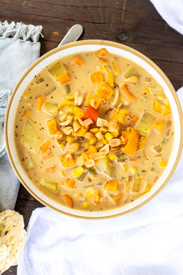 Spicy Peanut Soup with Sweet Potato + Corn | PiperCooks