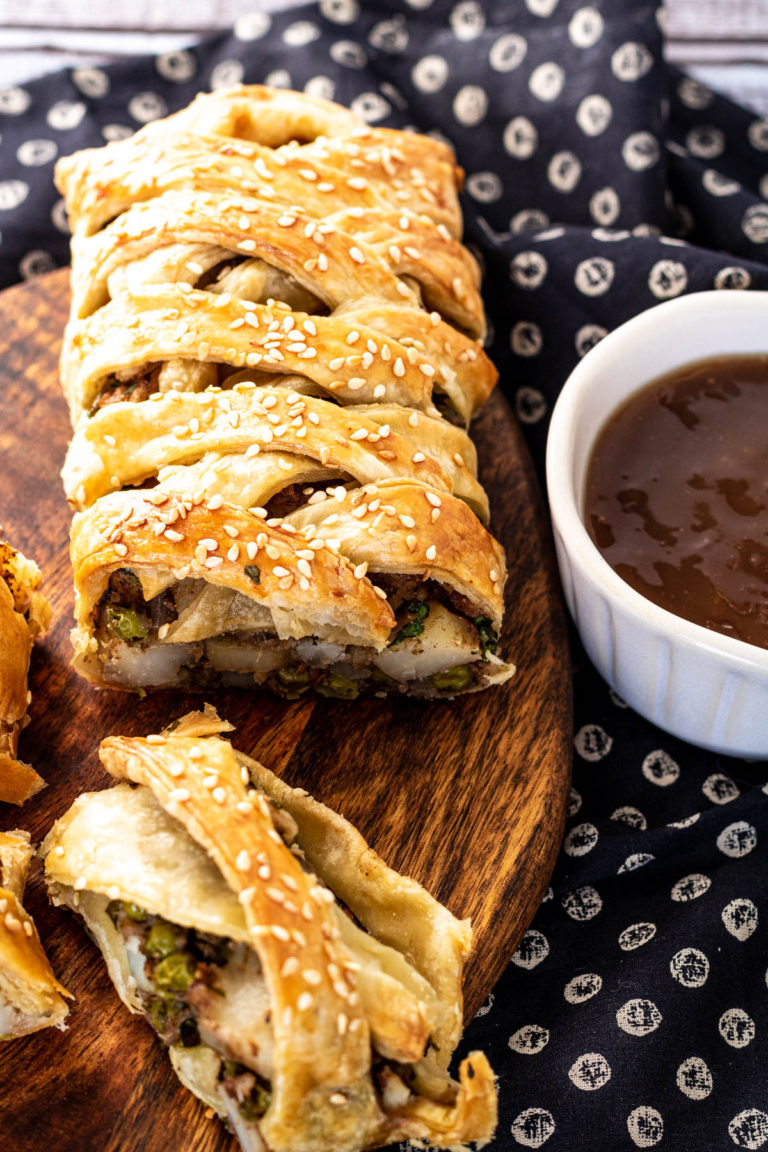 Samosa Puff Pastry Braid with Tamarind Sauce