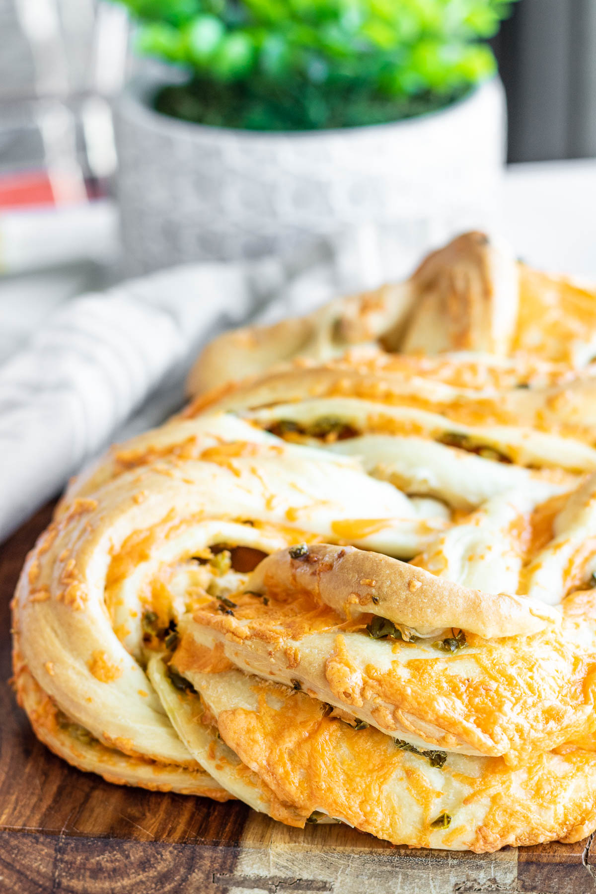 A swirled bread with cheese and jalapeños.