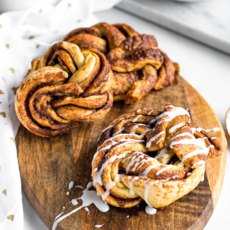 cinnamon twists on a wood platter