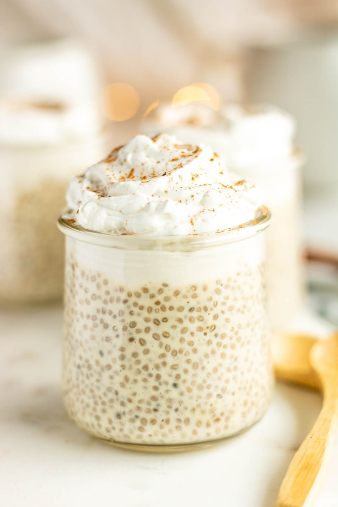 eggnong chia pudding in small cups