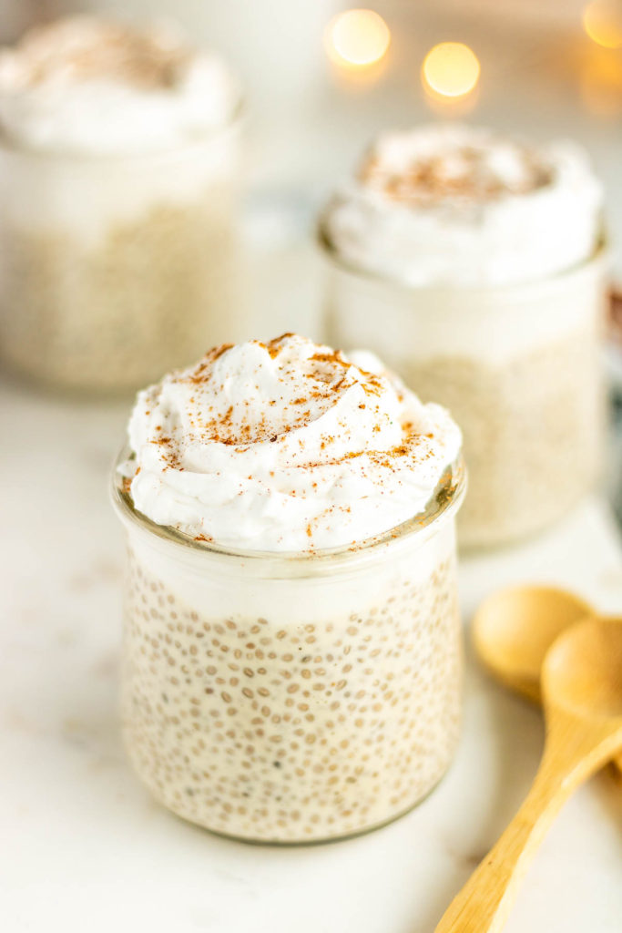 eggnong chia pudding in small cups