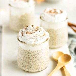 eggnog chia pudding in small cups