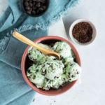homemade no churn mint chocolate chip ice cream in a bowl