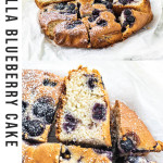 Vanilla Blueberry Cake with text overlay for Pinterest