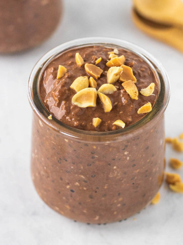 chocolate peanut butter overnight oats in cups