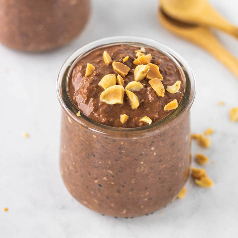 chocolate peanut butter overnight oats in cups