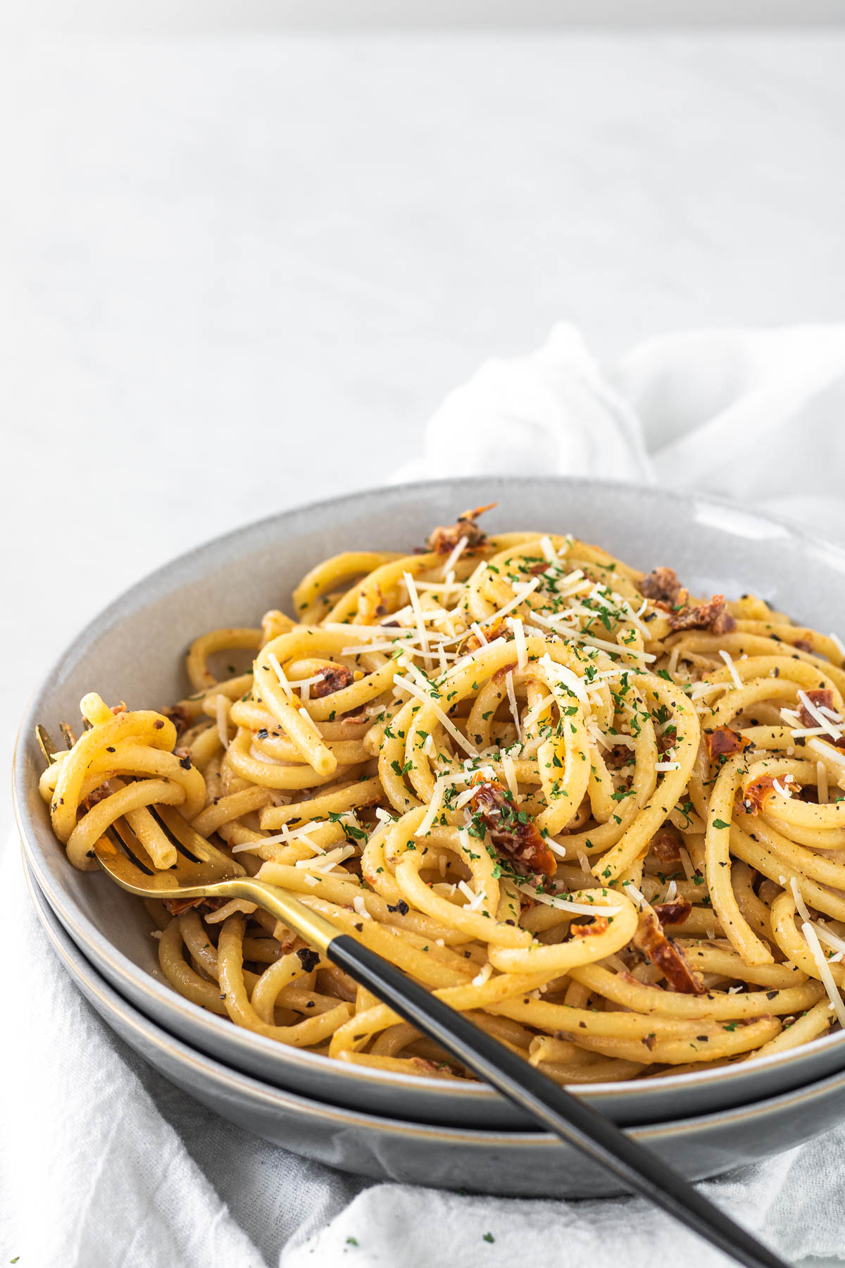 pasta swirled in a bowl