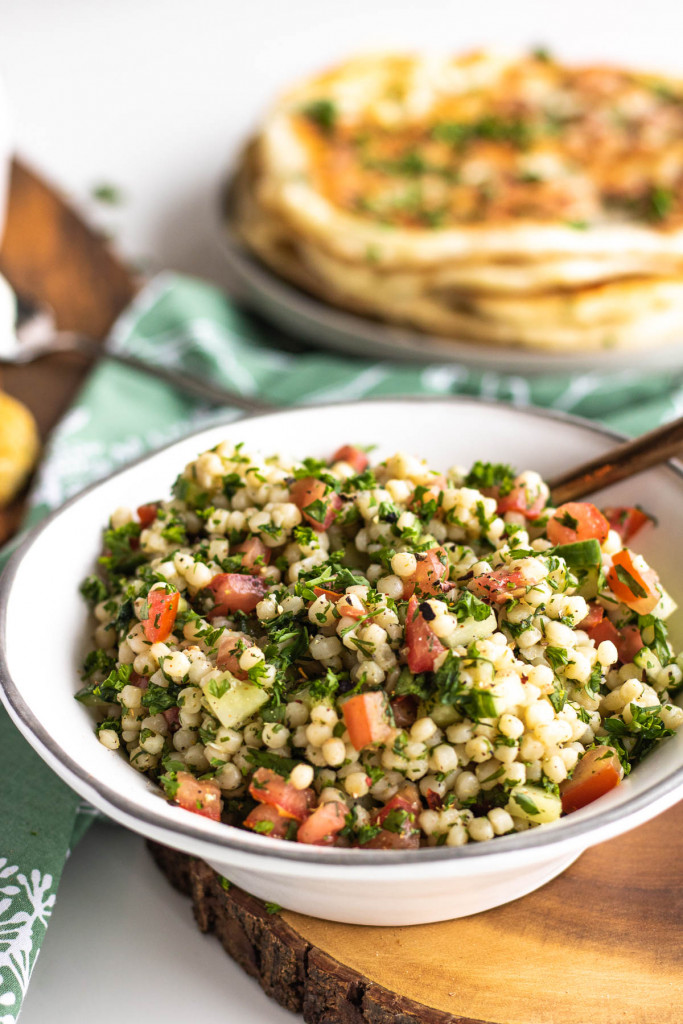 pearl couscous salad in a bowl