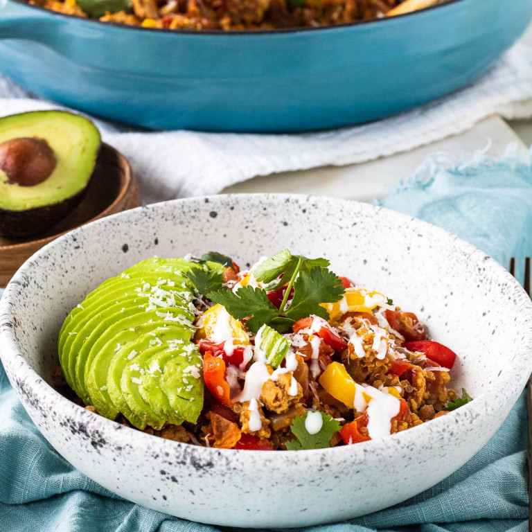 ground turkey skillet dinner in a bowl