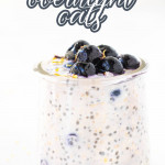 blueberry overnight oats in a jar with a text overlay for Pinterest