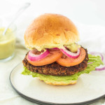 a veggie burger on a plate