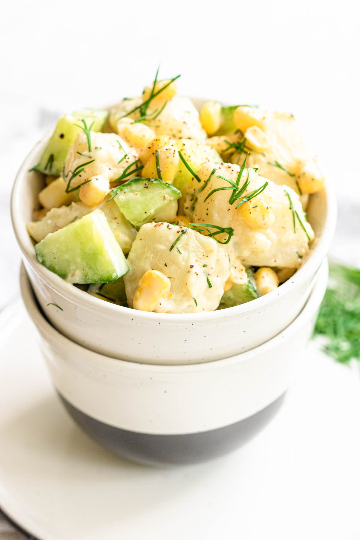 potato salad in a bowl.