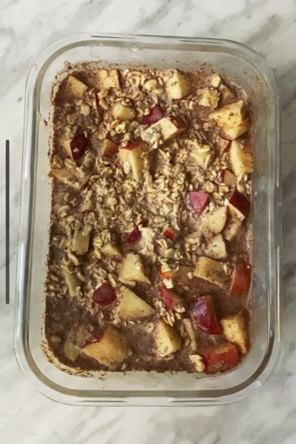 Apple pie overnight oats in a container