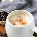 a prepared gingerbread latte in a white mug