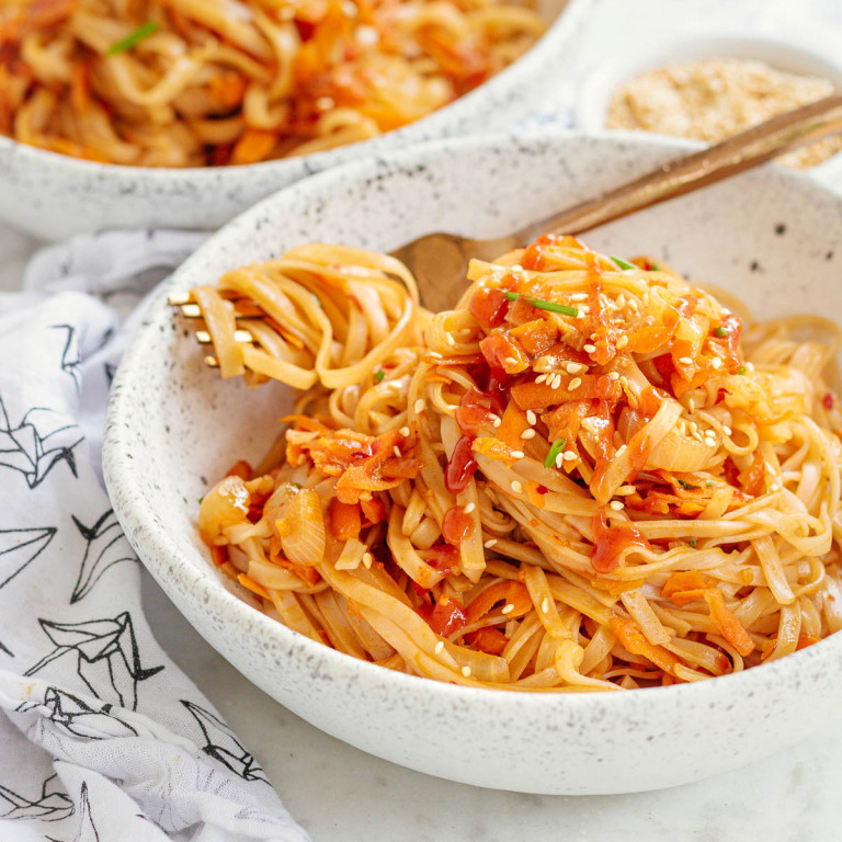 noodles in a white bowl