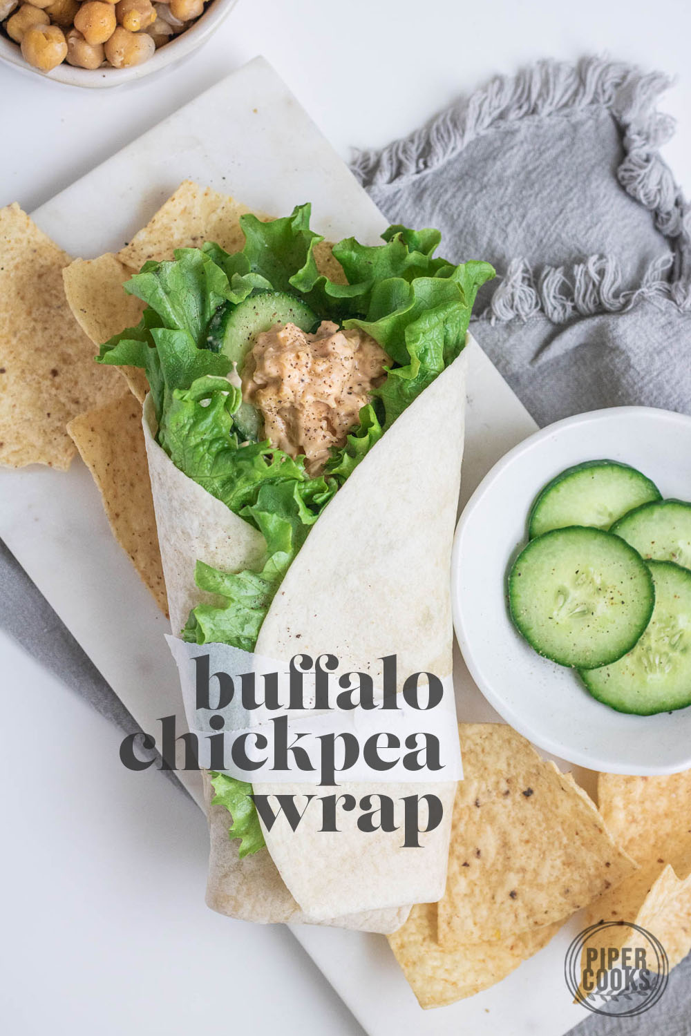 chickpea sandwich spread and lettuce in a wrap.