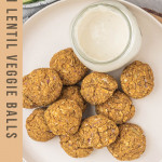 Veggie balls on a plate with text title overlay.
