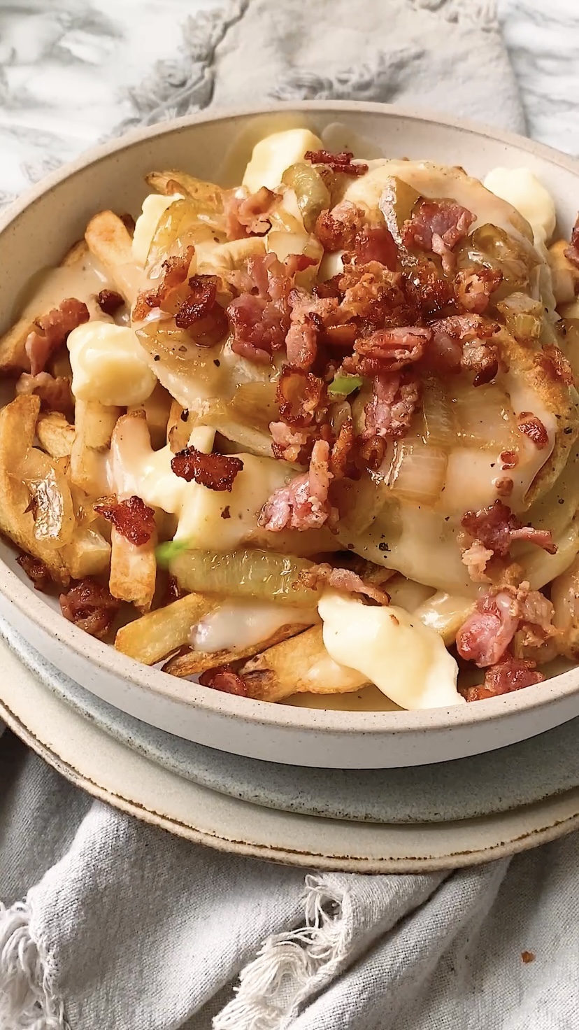 Fries with pierogis, gravy, cheese curds and bacon.