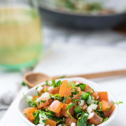 A bowl with fresh diced tomato, onion, jalapeno, and cilantro with a text title for Pinterest.