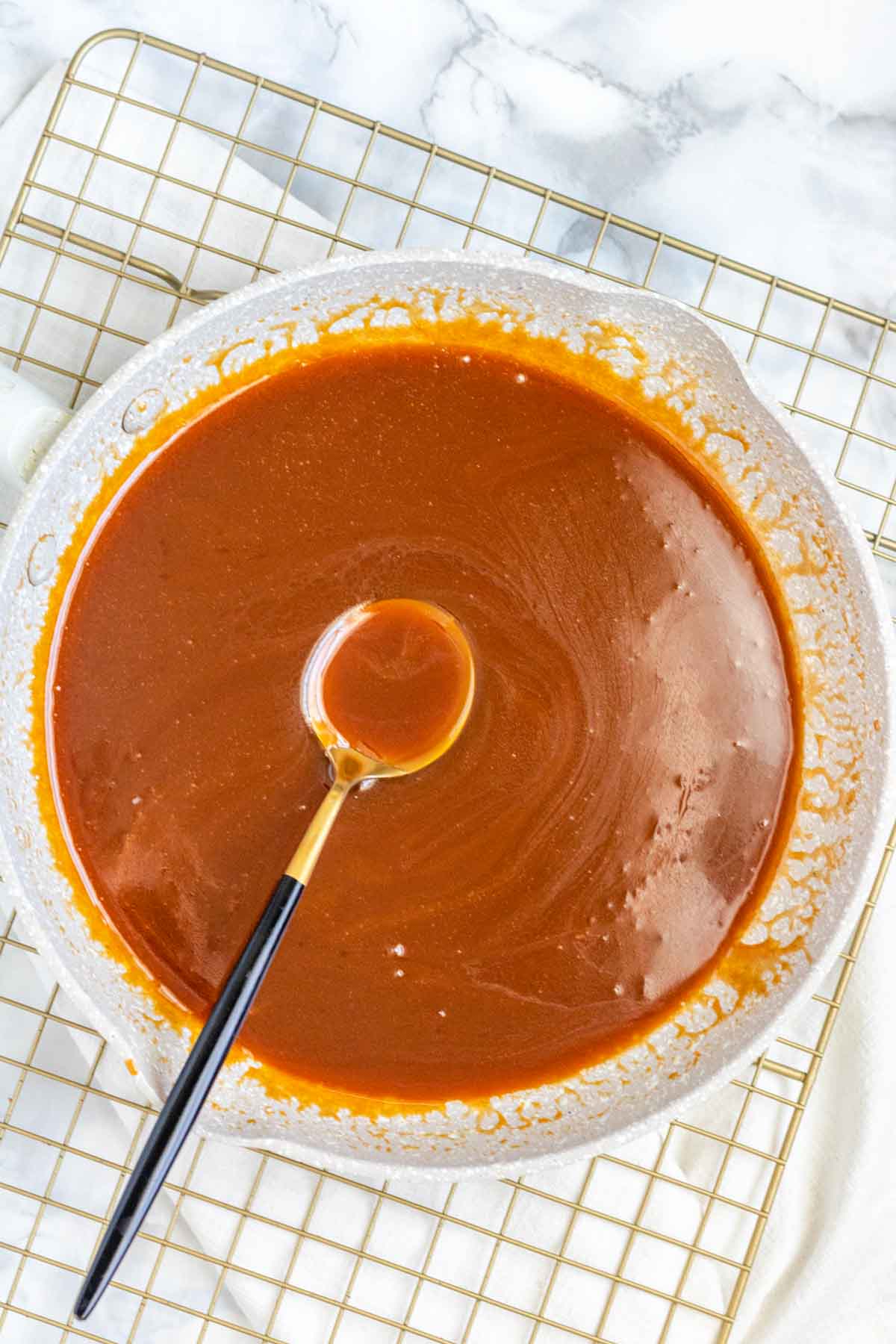 Caramel sauce in a pan.