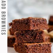 3 brownies stacked on top of each other with a text title for Pinterest.