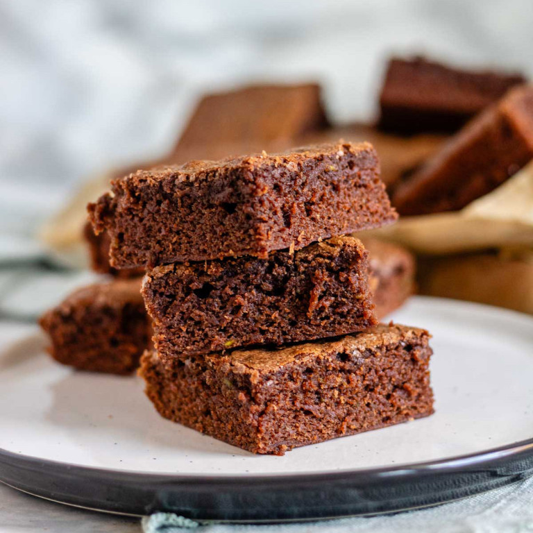 3 brownies stacked on top of each other.