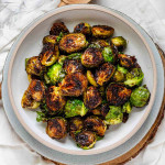 Caramelized Brussels sprouts in a bowl.
