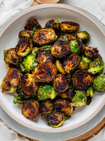 Caramelized Brussels sprouts in a bowl.