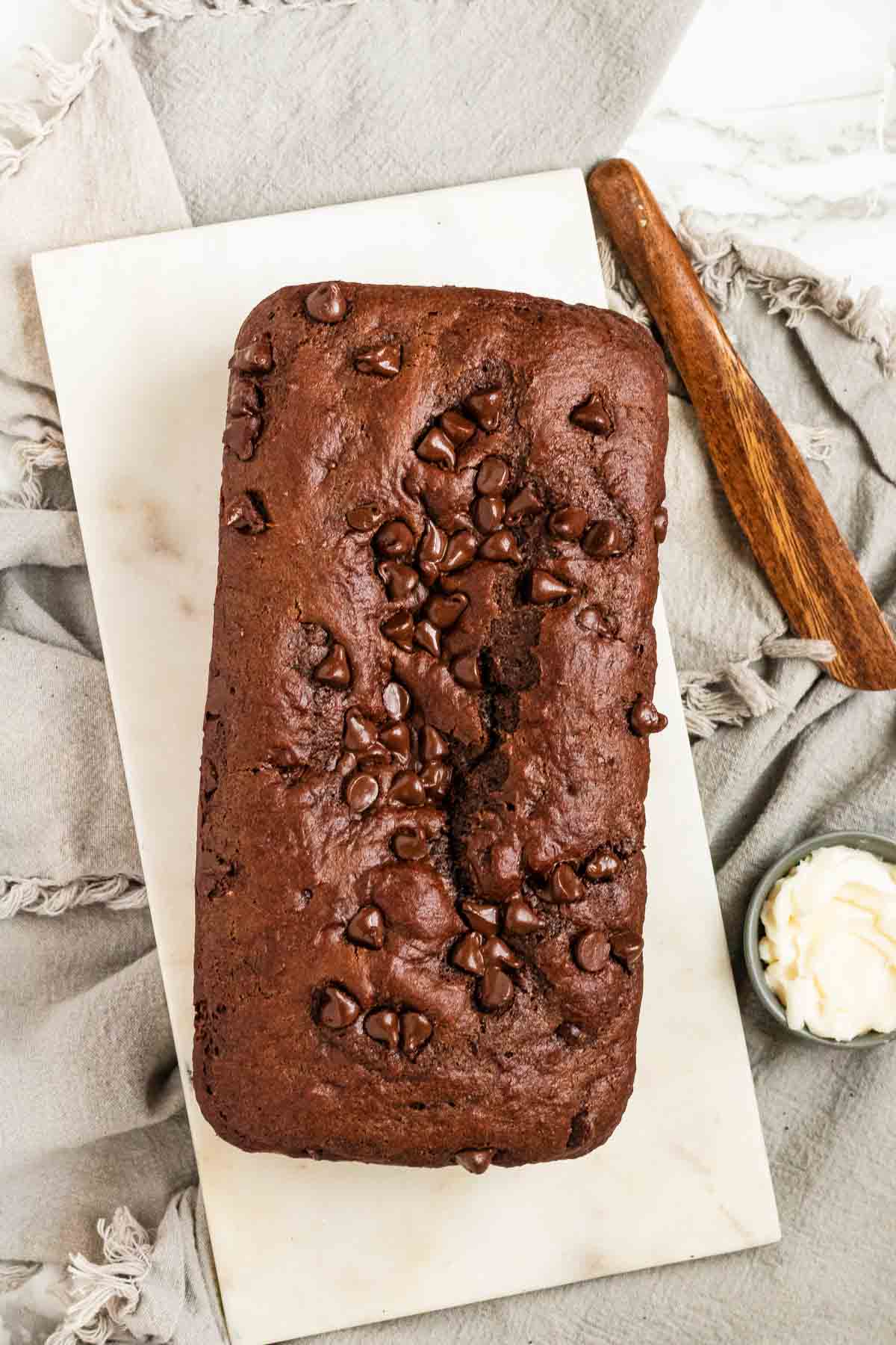 A whole chocolate loaf cake.