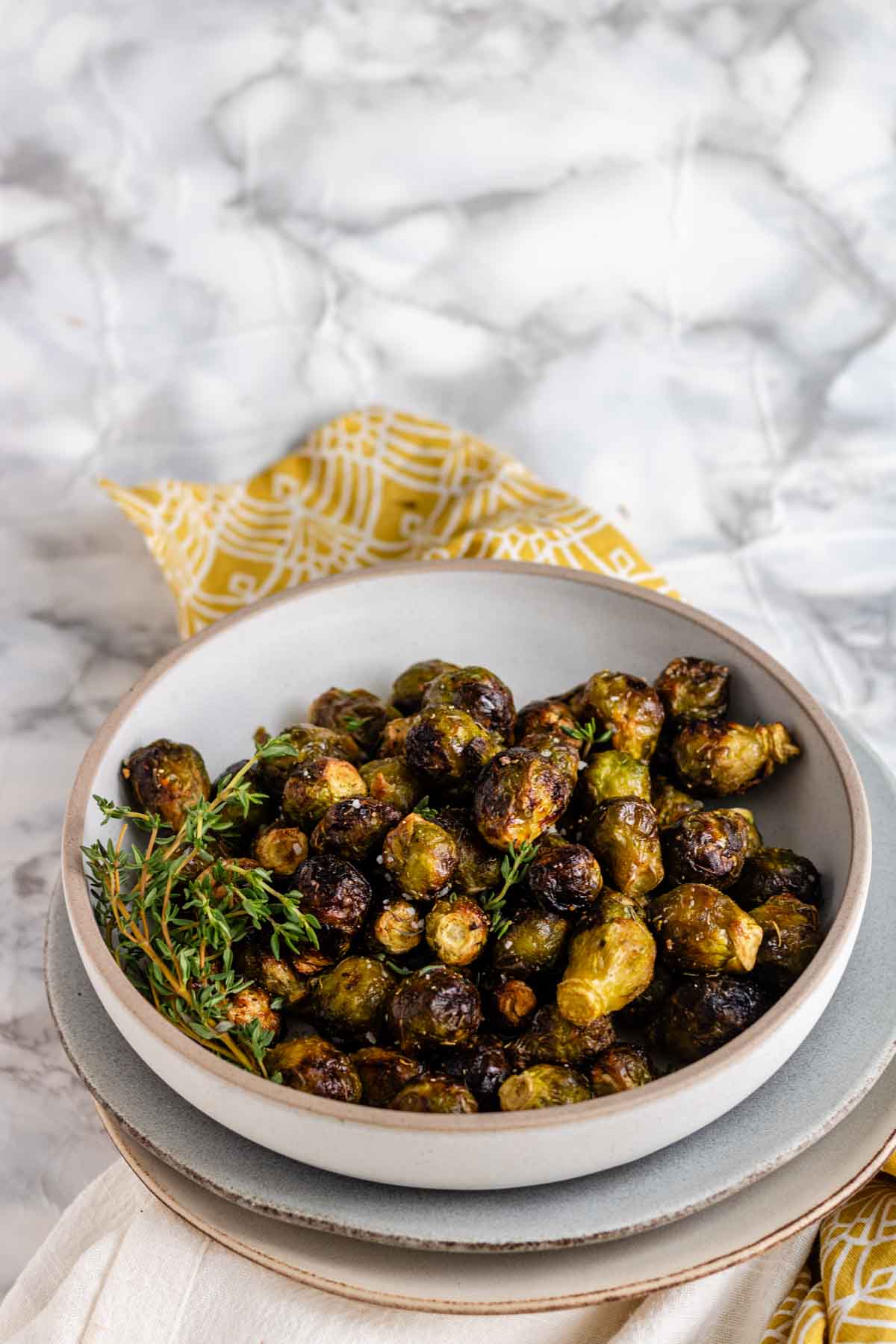 Roasted Brussels sprouts in a bowl.