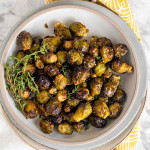 Roasted Brussels sprouts in a bowl.