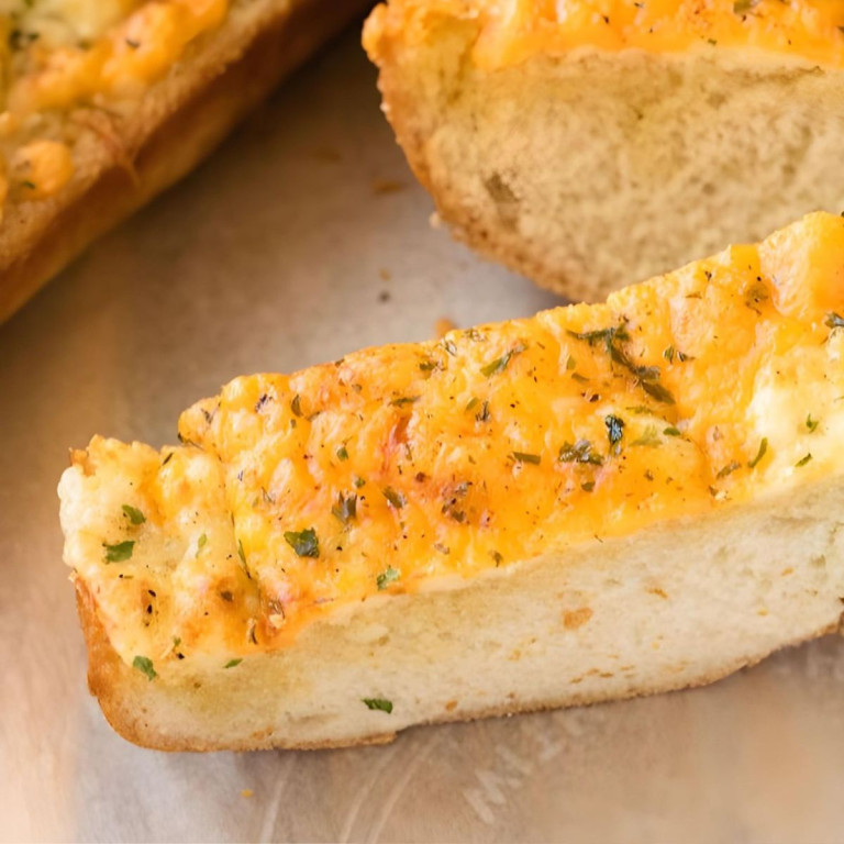 A slice of cheesy garlic bread.