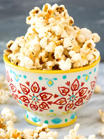 Popcorn in a colorful cup.