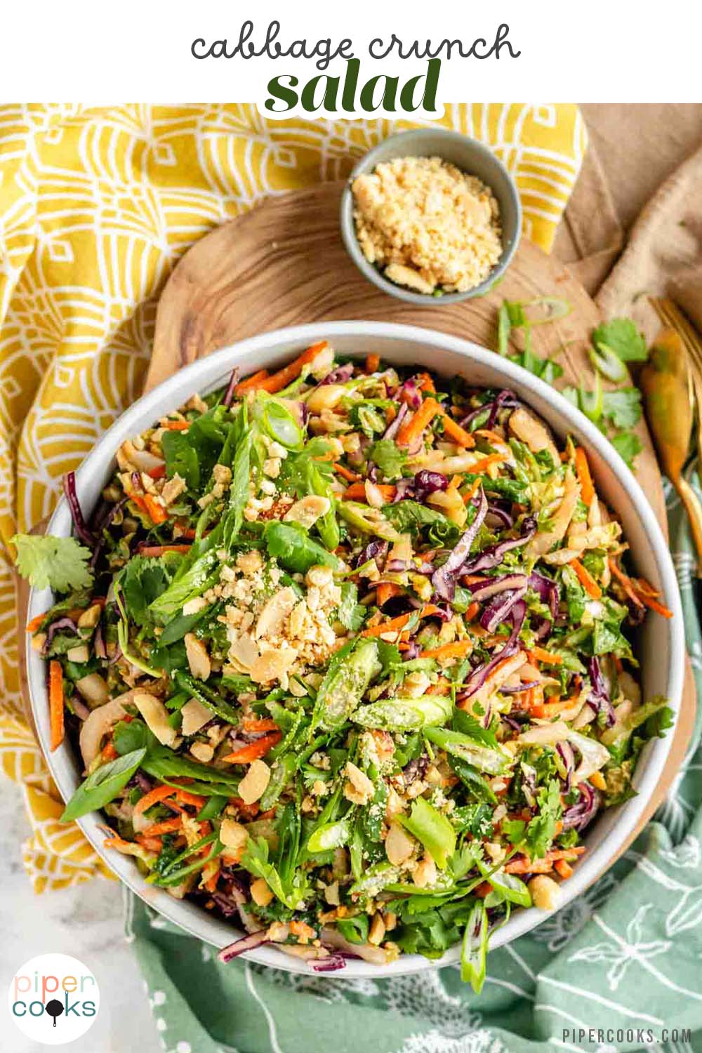 Cabbage Crunch Salad with Peanut Butter Dressing - Piper Cooks