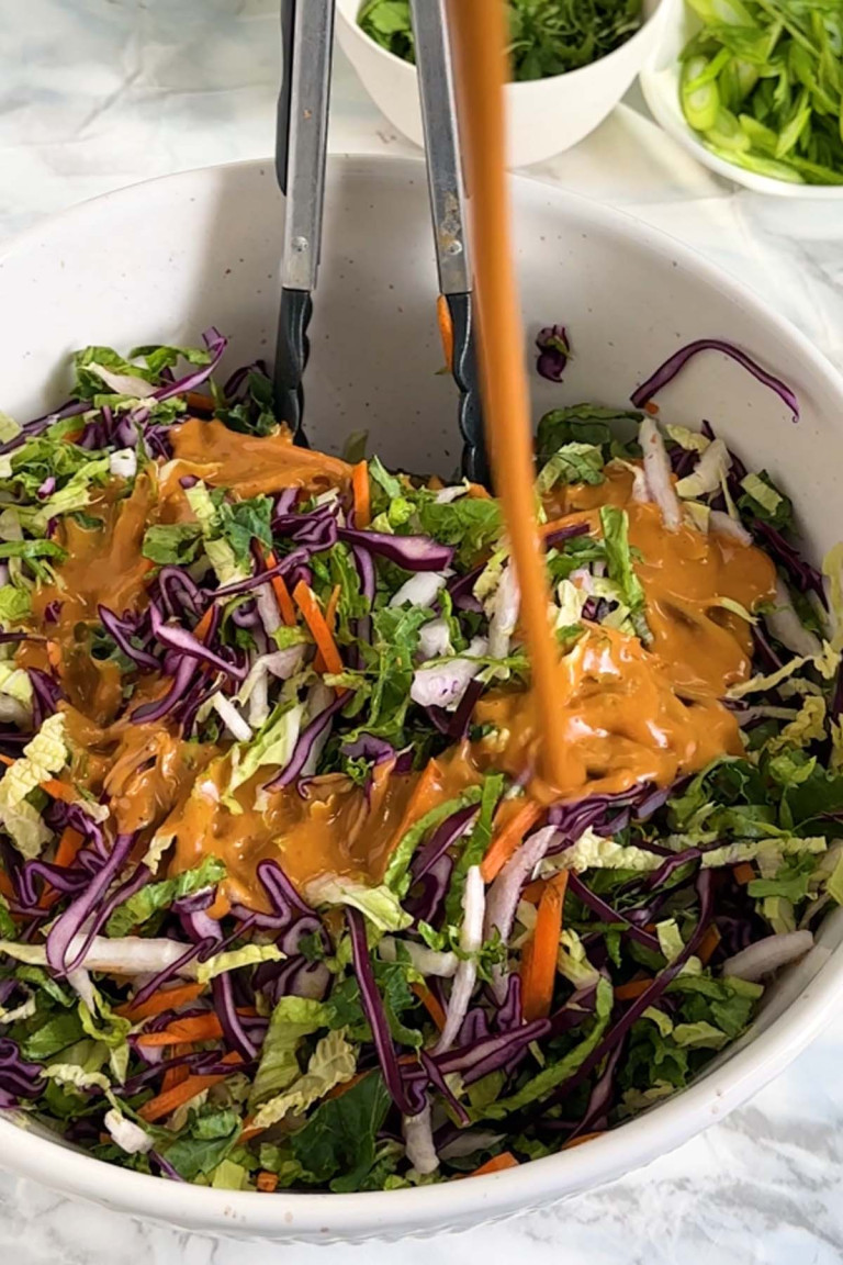Cabbage Crunch Salad with Peanut Butter Dressing - Piper Cooks