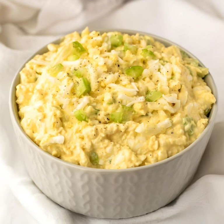 Egg salad sandwich spread in a bowl.