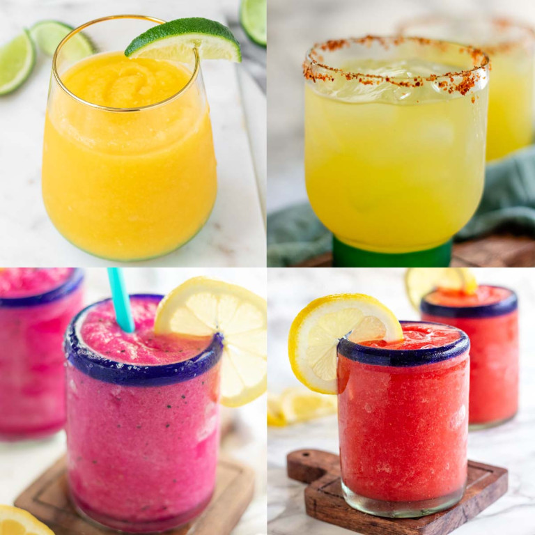 A 4 photo collage of cocktails.
