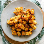 Croutons on a plate.