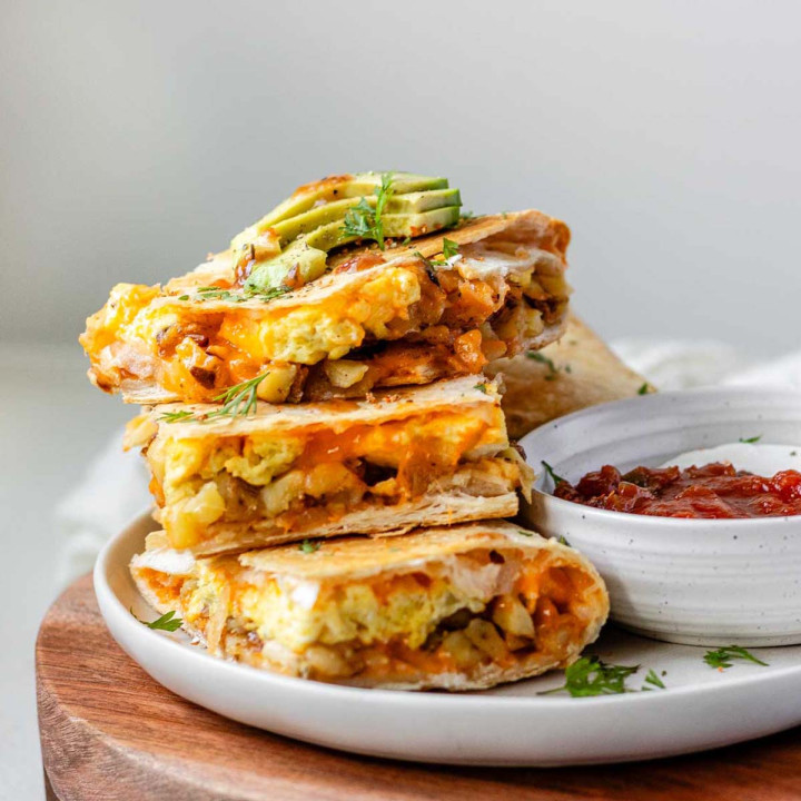 Stacked squares of a tortilla bake.