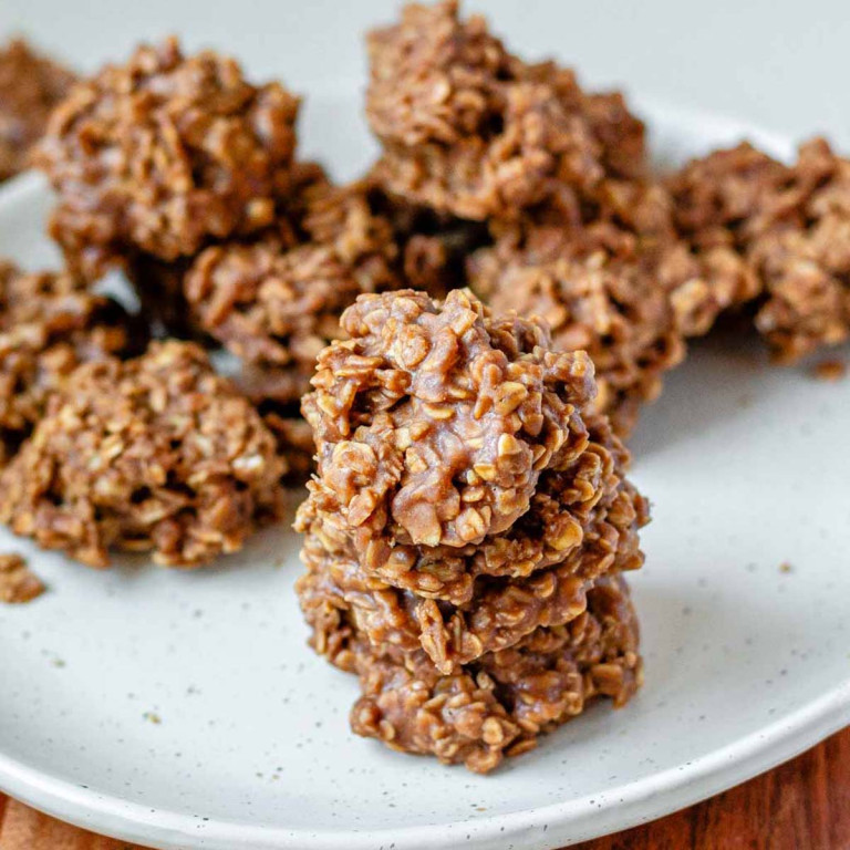 Chocolate oat cookies on a plate.