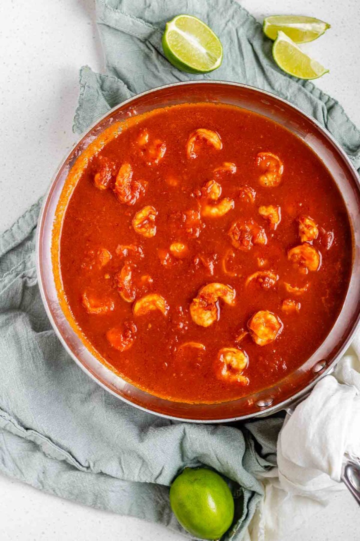Shrimp in red sauce.