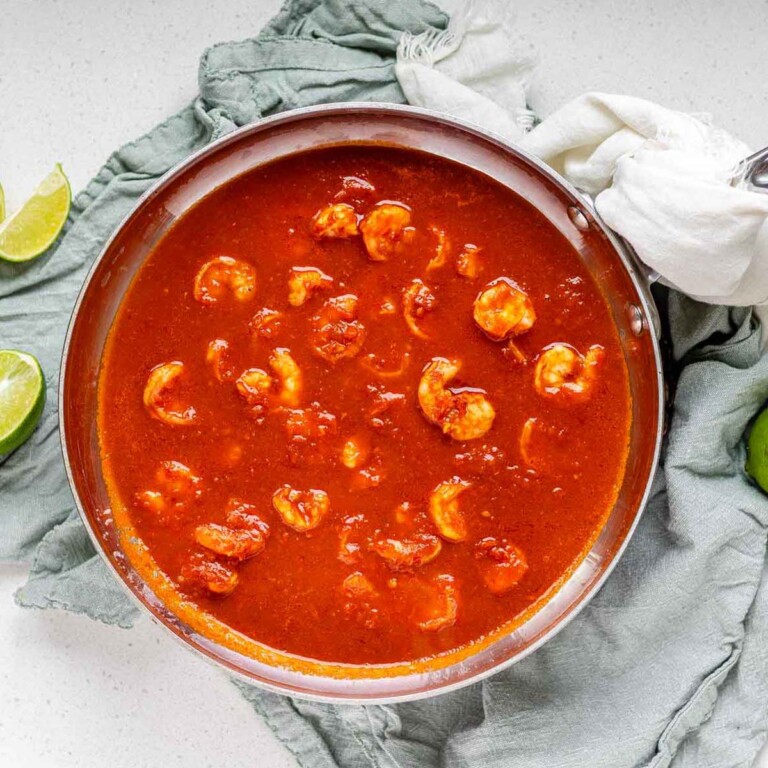 Shrimp in red sauce.