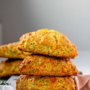 Stacked cheese scones.