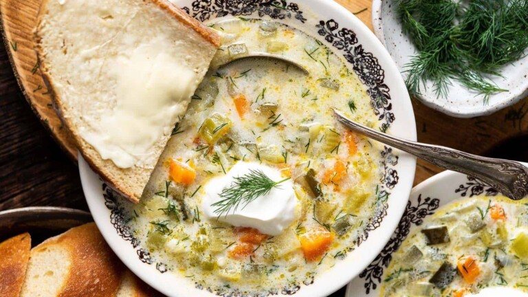 Soup in a bowl.