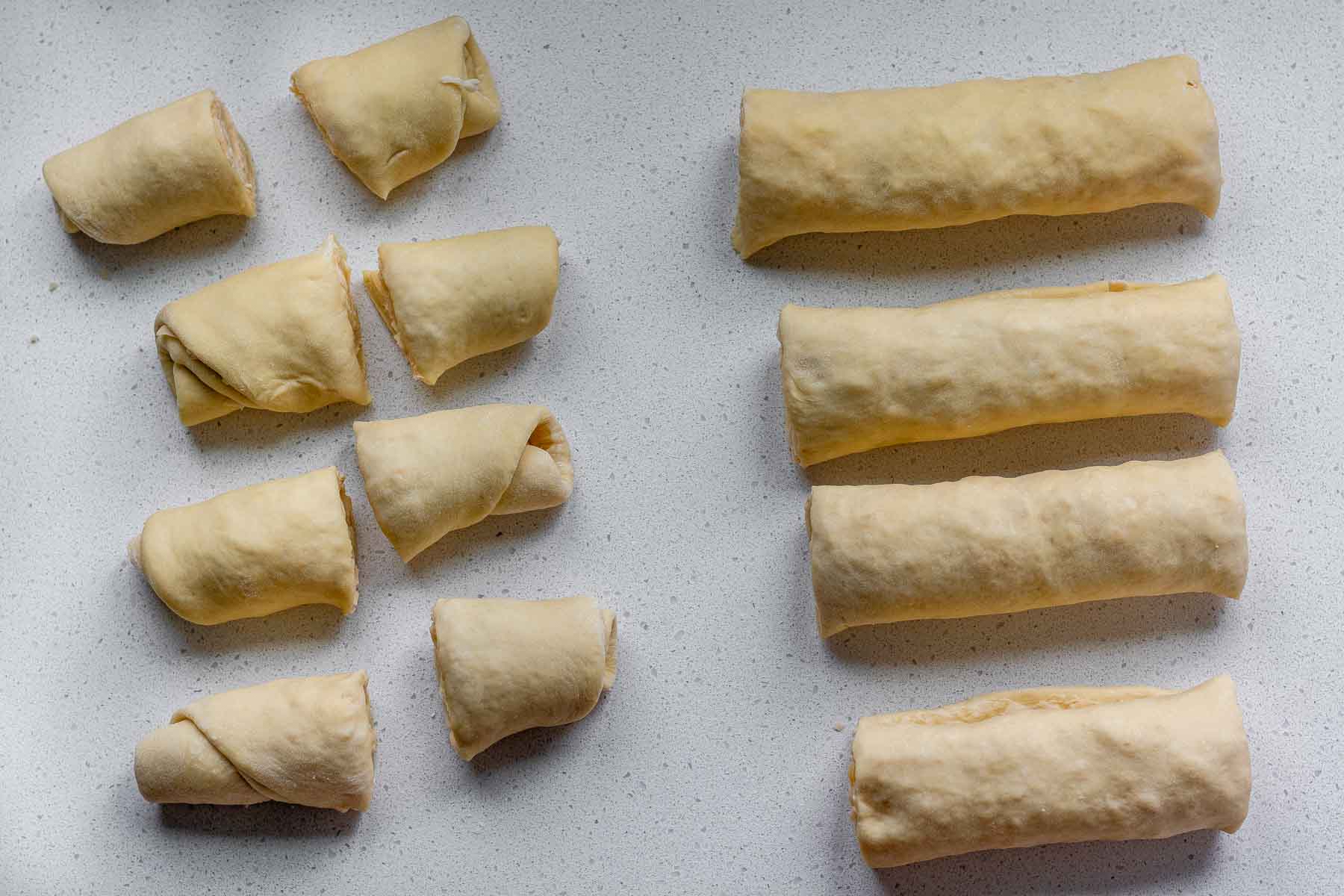 Rolled, layered dough.